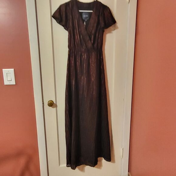 Modcloth Your Time to Shine Metallic Red Black Maxi Dress S NWT - Picture 3 of 9